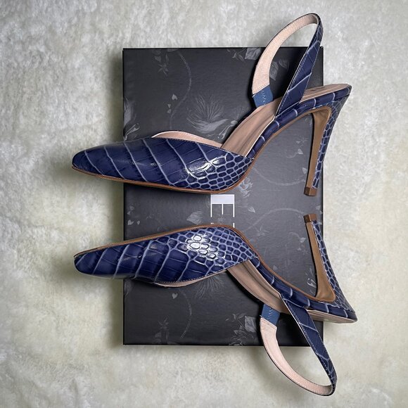 Inez Diana Slingback heel stiletto, azul blue croco, size 10 - Picture 6 of 10